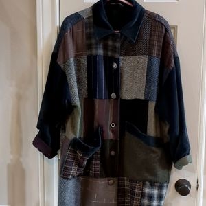 Wool jacket in patchwork with stunning buttons.  Long sleeves can be rolled up.